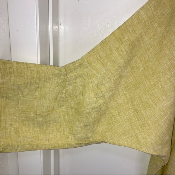 Linen Top by Chalet et’ ceci, Yellow and Olive Green Hues. Loose Fit - Picture 6 of 11